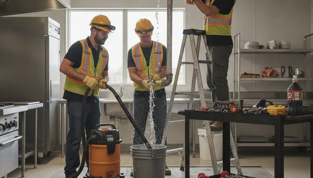 Emergency plumber servicing Oakland, CA home for burst pipe repair and leak cleanup
