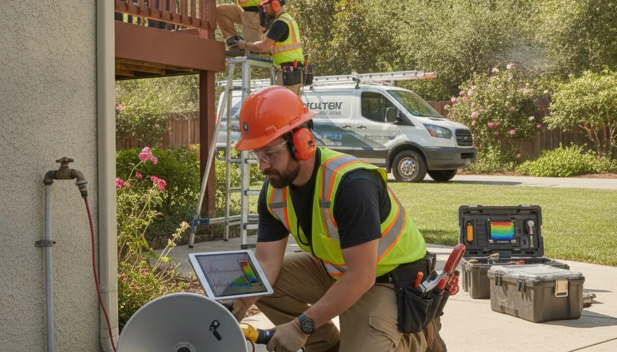Leak detection plumber inspecting Oakland, CA home for hidden water leaks