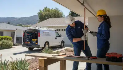 Plumber servicing Oakland, CA home for leak repair and pipe maintenance