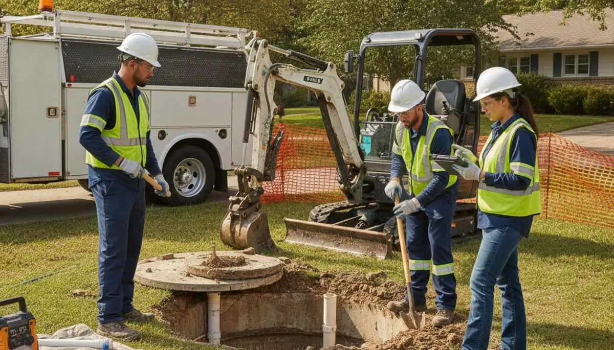 Septic repair service truck in Oakland, CA for aging home systems and wet-season plumbing issues