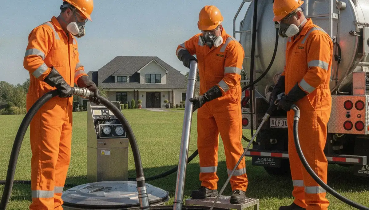 Oakland, CA plumbers cleaning a septic tank for reliable residential plumbing service