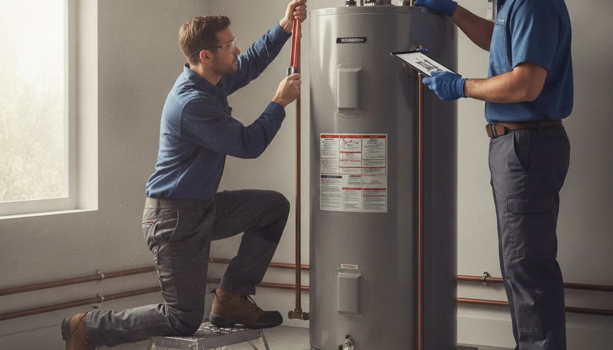 Water heater repair technician servicing an Oakland, CA home for fast, reliable plumbing service